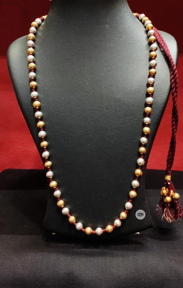 Dual tone Round Dholki Beads Silver Gold plated Necklace, Dholki Bormala in round shape, Indian thread necklace, Two tone necklace